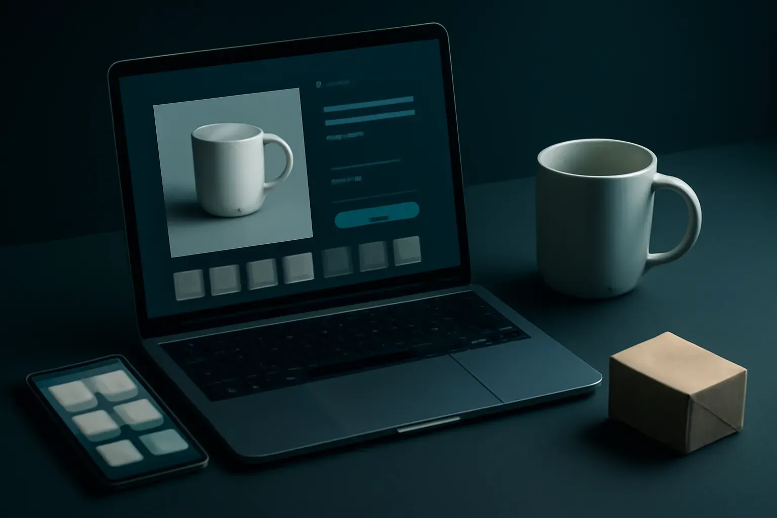 A product page on a laptop and a phone
