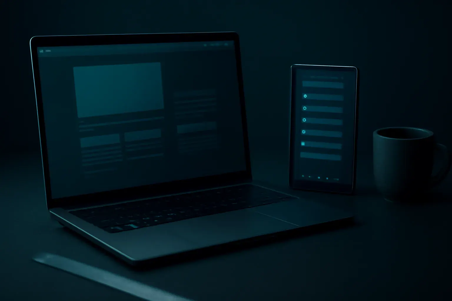 A laptop and a calm status panel